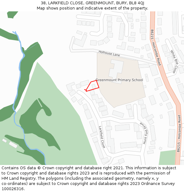 38, LARKFIELD CLOSE, GREENMOUNT, BURY, BL8 4QJ: Location map and indicative extent of plot