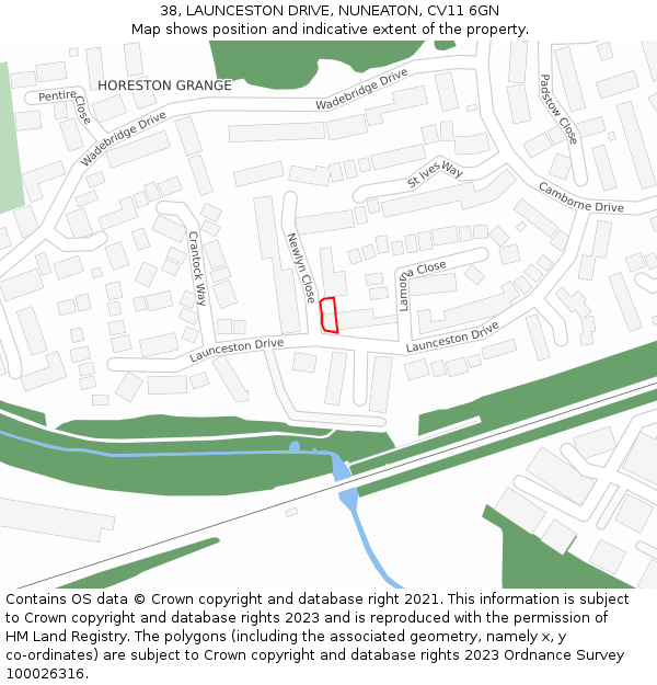 38, LAUNCESTON DRIVE, NUNEATON, CV11 6GN: Location map and indicative extent of plot