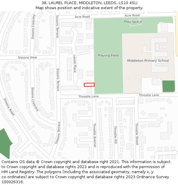 38, LAUREL PLACE, MIDDLETON, LEEDS, LS10 4SU: Location map and indicative extent of plot