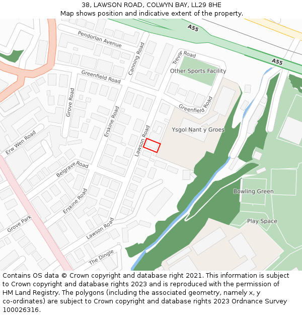 38, LAWSON ROAD, COLWYN BAY, LL29 8HE: Location map and indicative extent of plot