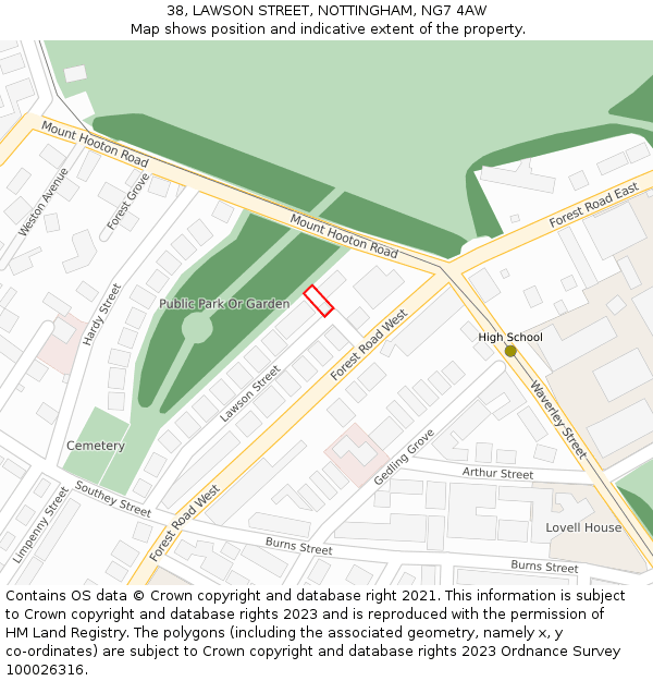 38, LAWSON STREET, NOTTINGHAM, NG7 4AW: Location map and indicative extent of plot