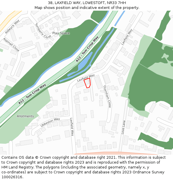 38, LAXFIELD WAY, LOWESTOFT, NR33 7HH: Location map and indicative extent of plot