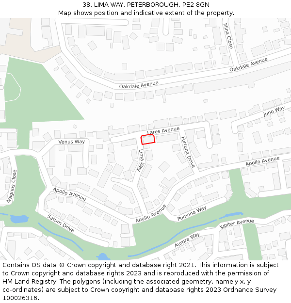 38, LIMA WAY, PETERBOROUGH, PE2 8GN: Location map and indicative extent of plot