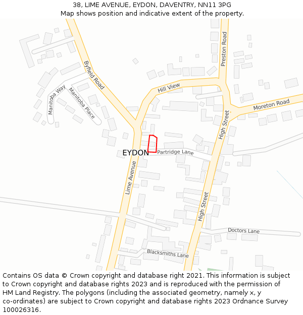 38, LIME AVENUE, EYDON, DAVENTRY, NN11 3PG: Location map and indicative extent of plot