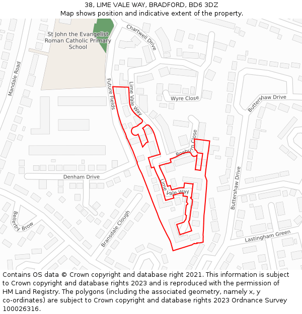 38, LIME VALE WAY, BRADFORD, BD6 3DZ: Location map and indicative extent of plot
