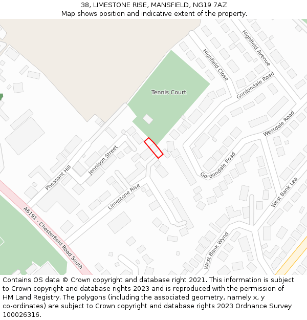 38, LIMESTONE RISE, MANSFIELD, NG19 7AZ: Location map and indicative extent of plot