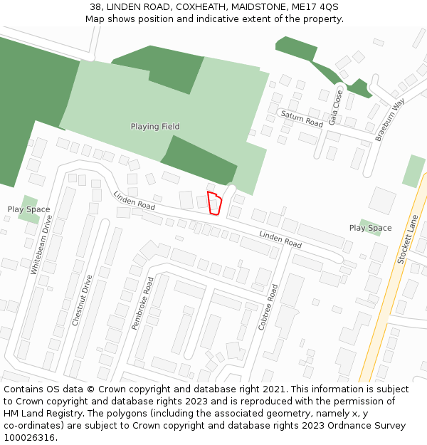 38, LINDEN ROAD, COXHEATH, MAIDSTONE, ME17 4QS: Location map and indicative extent of plot