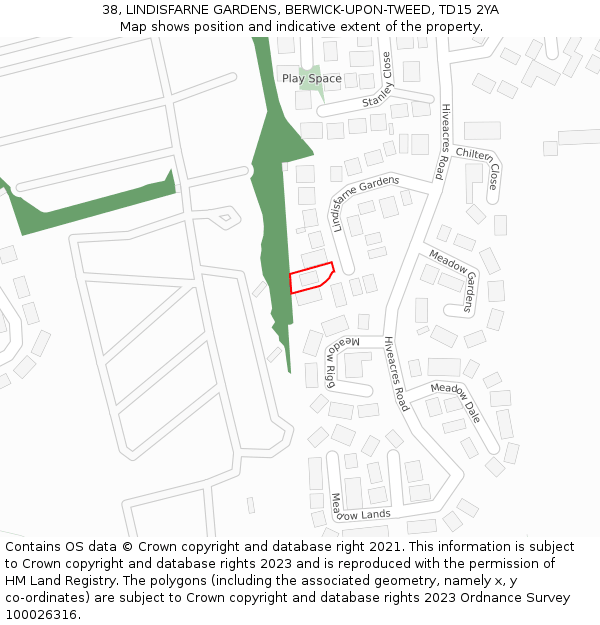 38, LINDISFARNE GARDENS, BERWICK-UPON-TWEED, TD15 2YA: Location map and indicative extent of plot