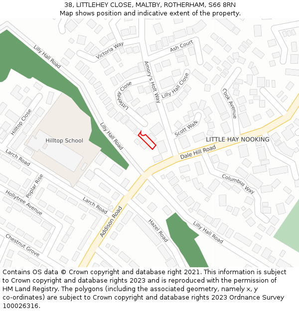 38, LITTLEHEY CLOSE, MALTBY, ROTHERHAM, S66 8RN: Location map and indicative extent of plot