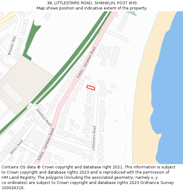 38, LITTLESTAIRS ROAD, SHANKLIN, PO37 6HS: Location map and indicative extent of plot