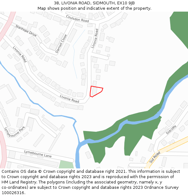 38, LIVONIA ROAD, SIDMOUTH, EX10 9JB: Location map and indicative extent of plot