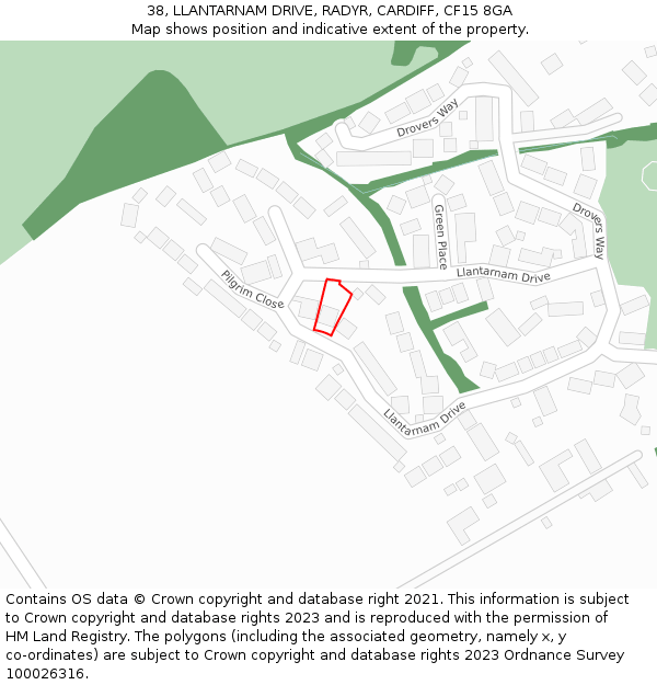 38, LLANTARNAM DRIVE, RADYR, CARDIFF, CF15 8GA: Location map and indicative extent of plot