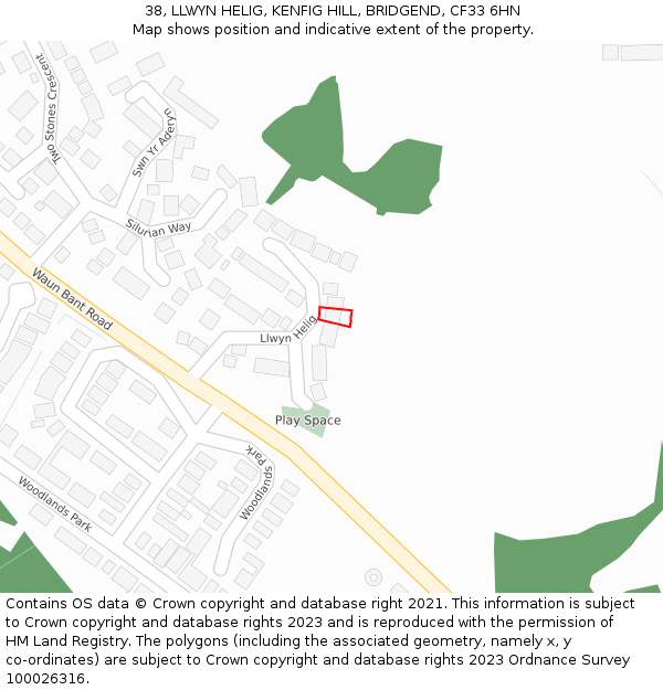 38, LLWYN HELIG, KENFIG HILL, BRIDGEND, CF33 6HN: Location map and indicative extent of plot