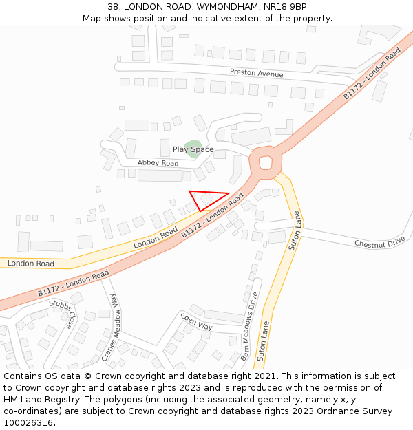 38, LONDON ROAD, WYMONDHAM, NR18 9BP: Location map and indicative extent of plot