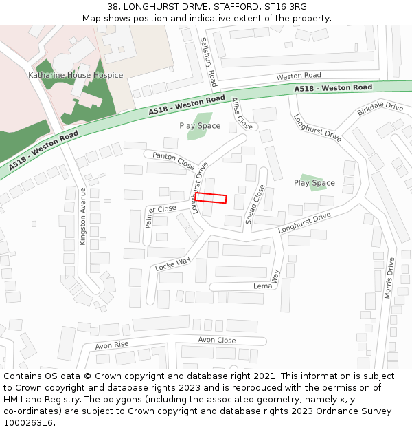 38, LONGHURST DRIVE, STAFFORD, ST16 3RG: Location map and indicative extent of plot