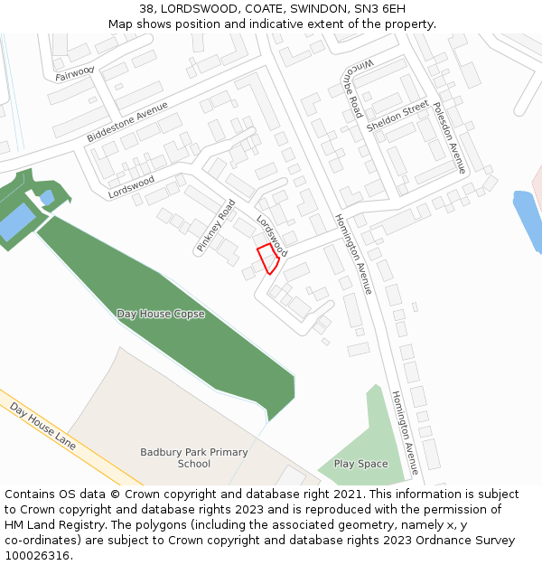 38, LORDSWOOD, COATE, SWINDON, SN3 6EH: Location map and indicative extent of plot