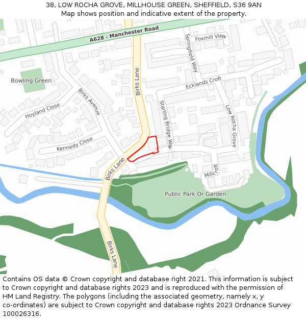 38, LOW ROCHA GROVE, MILLHOUSE GREEN, SHEFFIELD, S36 9AN: Location map and indicative extent of plot