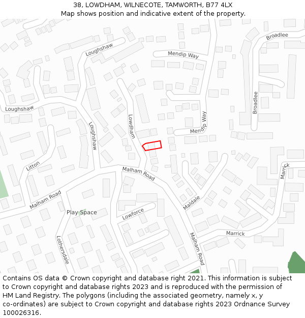 38, LOWDHAM, WILNECOTE, TAMWORTH, B77 4LX: Location map and indicative extent of plot