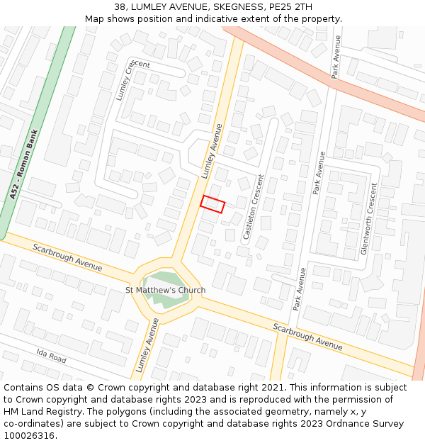 38, LUMLEY AVENUE, SKEGNESS, PE25 2TH: Location map and indicative extent of plot