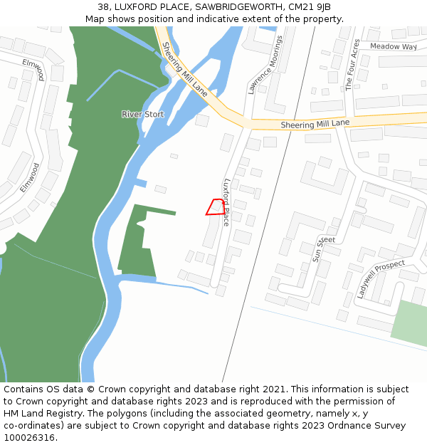 38, LUXFORD PLACE, SAWBRIDGEWORTH, CM21 9JB: Location map and indicative extent of plot