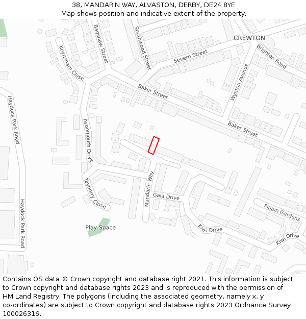 38, MANDARIN WAY, ALVASTON, DERBY, DE24 8YE: Location map and indicative extent of plot