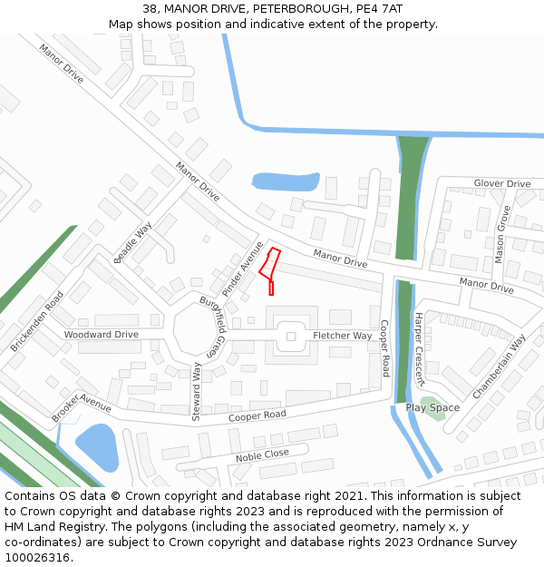 38, MANOR DRIVE, PETERBOROUGH, PE4 7AT: Location map and indicative extent of plot