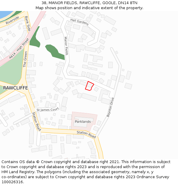38, MANOR FIELDS, RAWCLIFFE, GOOLE, DN14 8TN: Location map and indicative extent of plot