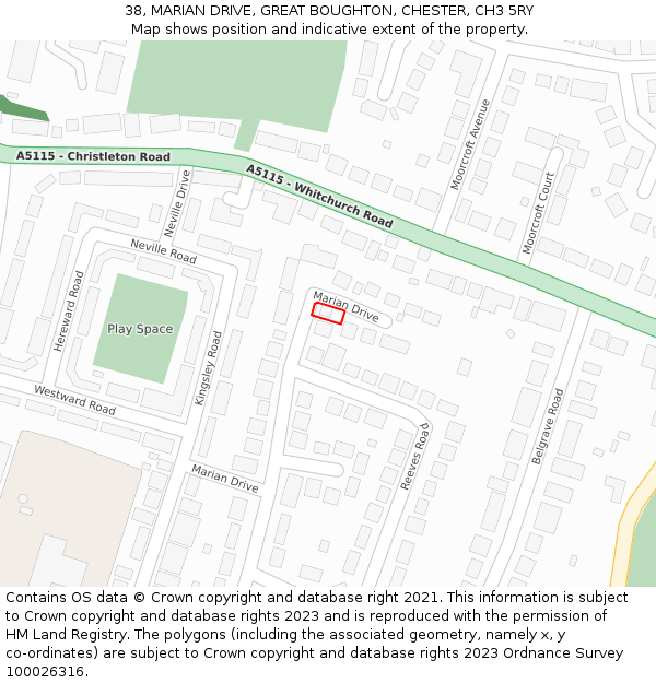 38, MARIAN DRIVE, GREAT BOUGHTON, CHESTER, CH3 5RY: Location map and indicative extent of plot