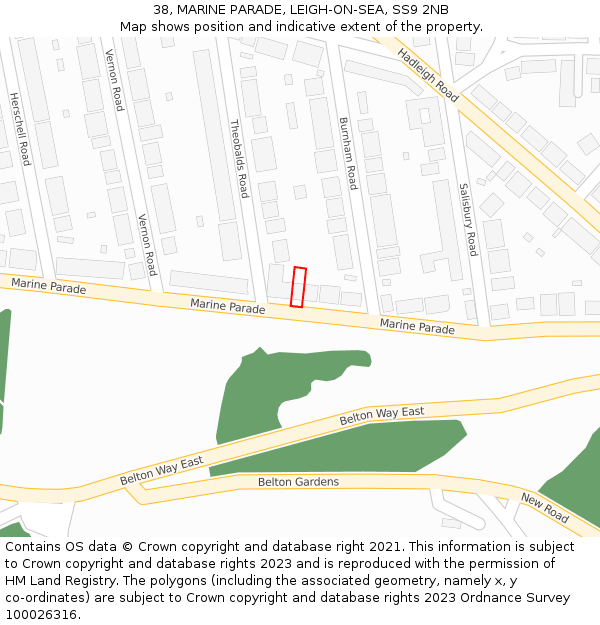38, MARINE PARADE, LEIGH-ON-SEA, SS9 2NB: Location map and indicative extent of plot