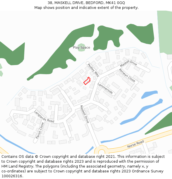 38, MASKELL DRIVE, BEDFORD, MK41 0GQ: Location map and indicative extent of plot
