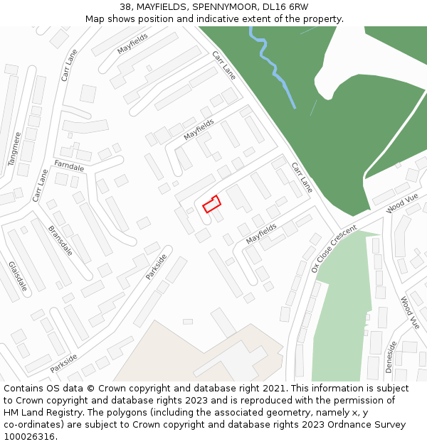 38, MAYFIELDS, SPENNYMOOR, DL16 6RW: Location map and indicative extent of plot