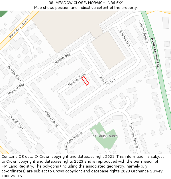38, MEADOW CLOSE, NORWICH, NR6 6XY: Location map and indicative extent of plot