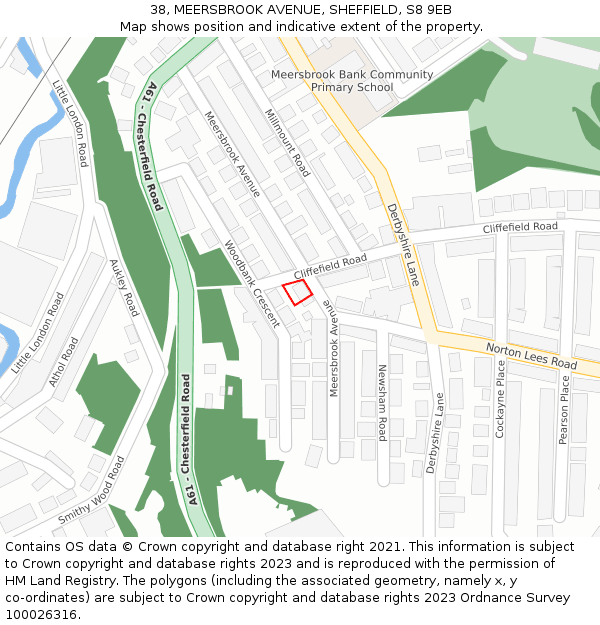 38, MEERSBROOK AVENUE, SHEFFIELD, S8 9EB: Location map and indicative extent of plot