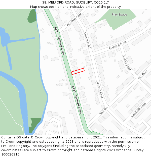 38, MELFORD ROAD, SUDBURY, CO10 1LT: Location map and indicative extent of plot
