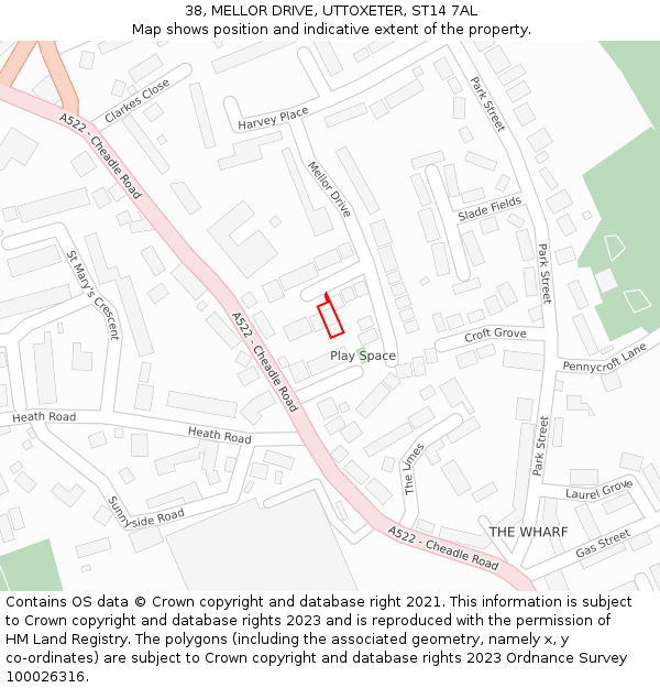 38, MELLOR DRIVE, UTTOXETER, ST14 7AL: Location map and indicative extent of plot