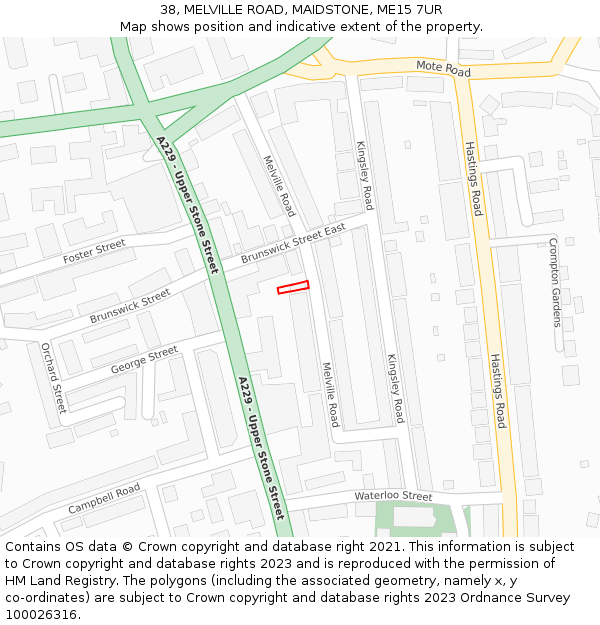 38, MELVILLE ROAD, MAIDSTONE, ME15 7UR: Location map and indicative extent of plot
