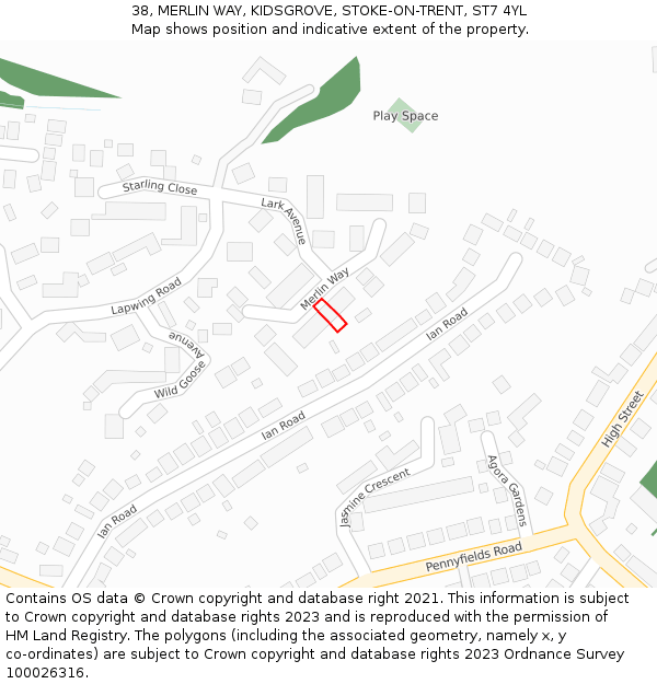 38, MERLIN WAY, KIDSGROVE, STOKE-ON-TRENT, ST7 4YL: Location map and indicative extent of plot