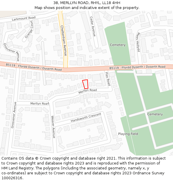 38, MERLLYN ROAD, RHYL, LL18 4HH: Location map and indicative extent of plot