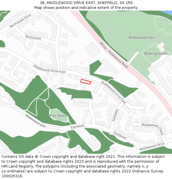 38, MIDDLEWOOD DRIVE EAST, SHEFFIELD, S6 1RS: Location map and indicative extent of plot