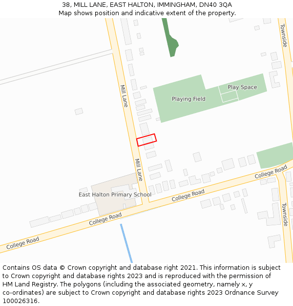38, MILL LANE, EAST HALTON, IMMINGHAM, DN40 3QA: Location map and indicative extent of plot