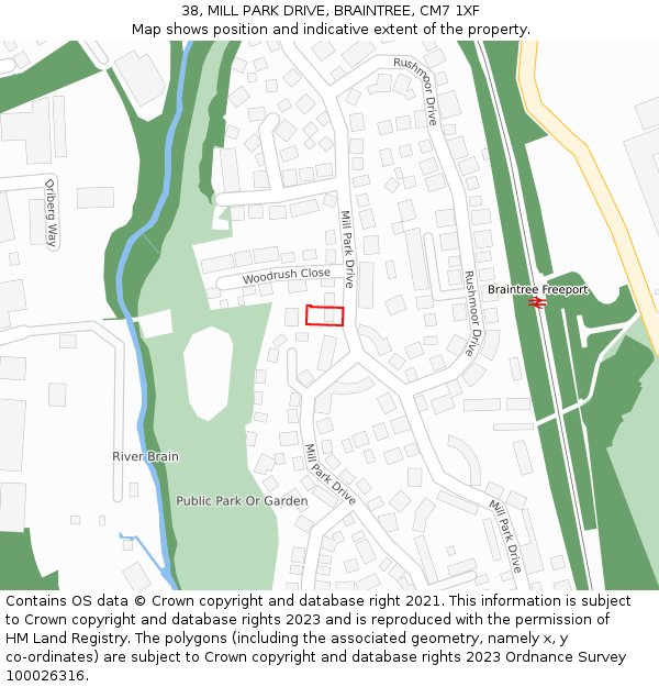 38, MILL PARK DRIVE, BRAINTREE, CM7 1XF: Location map and indicative extent of plot