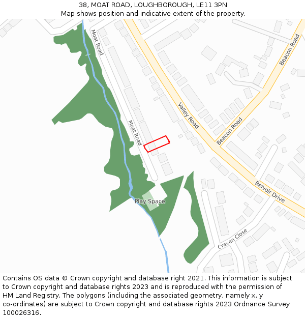 38, MOAT ROAD, LOUGHBOROUGH, LE11 3PN: Location map and indicative extent of plot