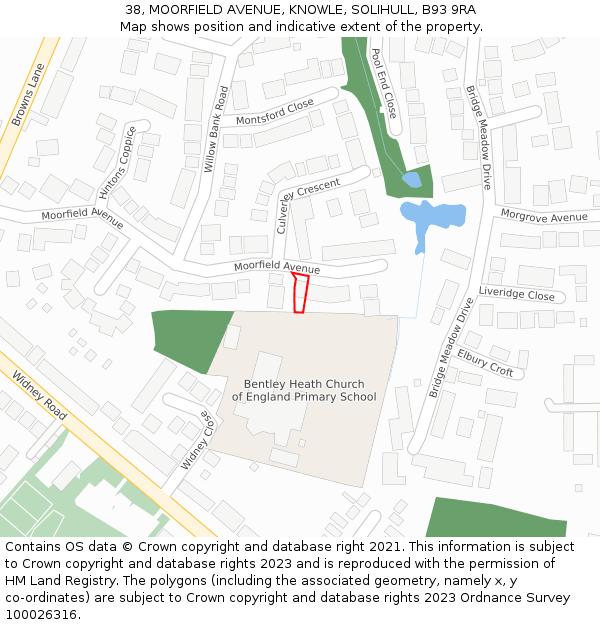 38, MOORFIELD AVENUE, KNOWLE, SOLIHULL, B93 9RA: Location map and indicative extent of plot