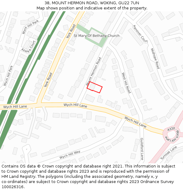 38, MOUNT HERMON ROAD, WOKING, GU22 7UN: Location map and indicative extent of plot