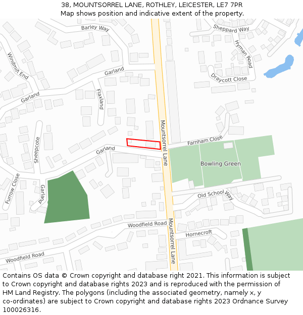 38, MOUNTSORREL LANE, ROTHLEY, LEICESTER, LE7 7PR: Location map and indicative extent of plot