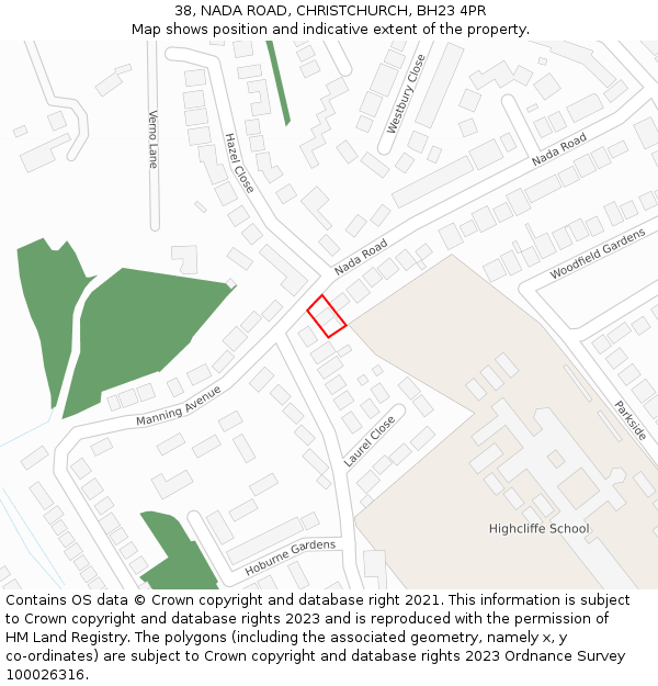 38, NADA ROAD, CHRISTCHURCH, BH23 4PR: Location map and indicative extent of plot