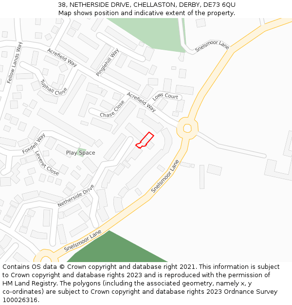 38, NETHERSIDE DRIVE, CHELLASTON, DERBY, DE73 6QU: Location map and indicative extent of plot