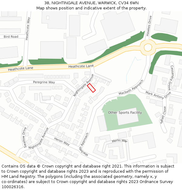 38, NIGHTINGALE AVENUE, WARWICK, CV34 6WN: Location map and indicative extent of plot