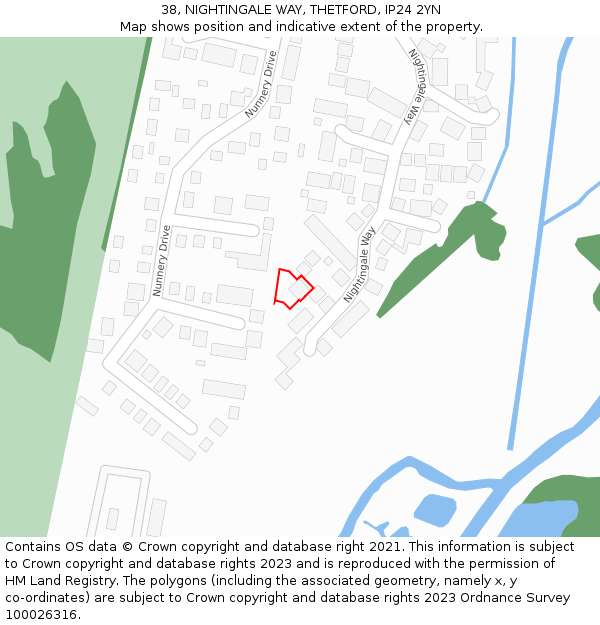 38, NIGHTINGALE WAY, THETFORD, IP24 2YN: Location map and indicative extent of plot