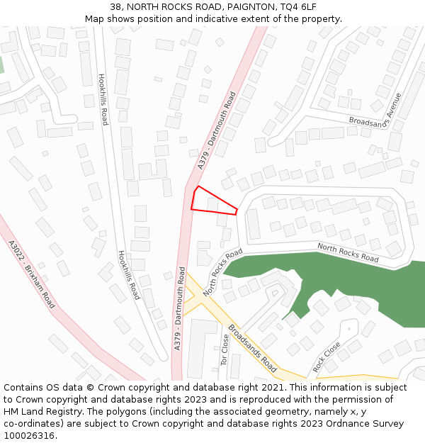 38, NORTH ROCKS ROAD, PAIGNTON, TQ4 6LF: Location map and indicative extent of plot